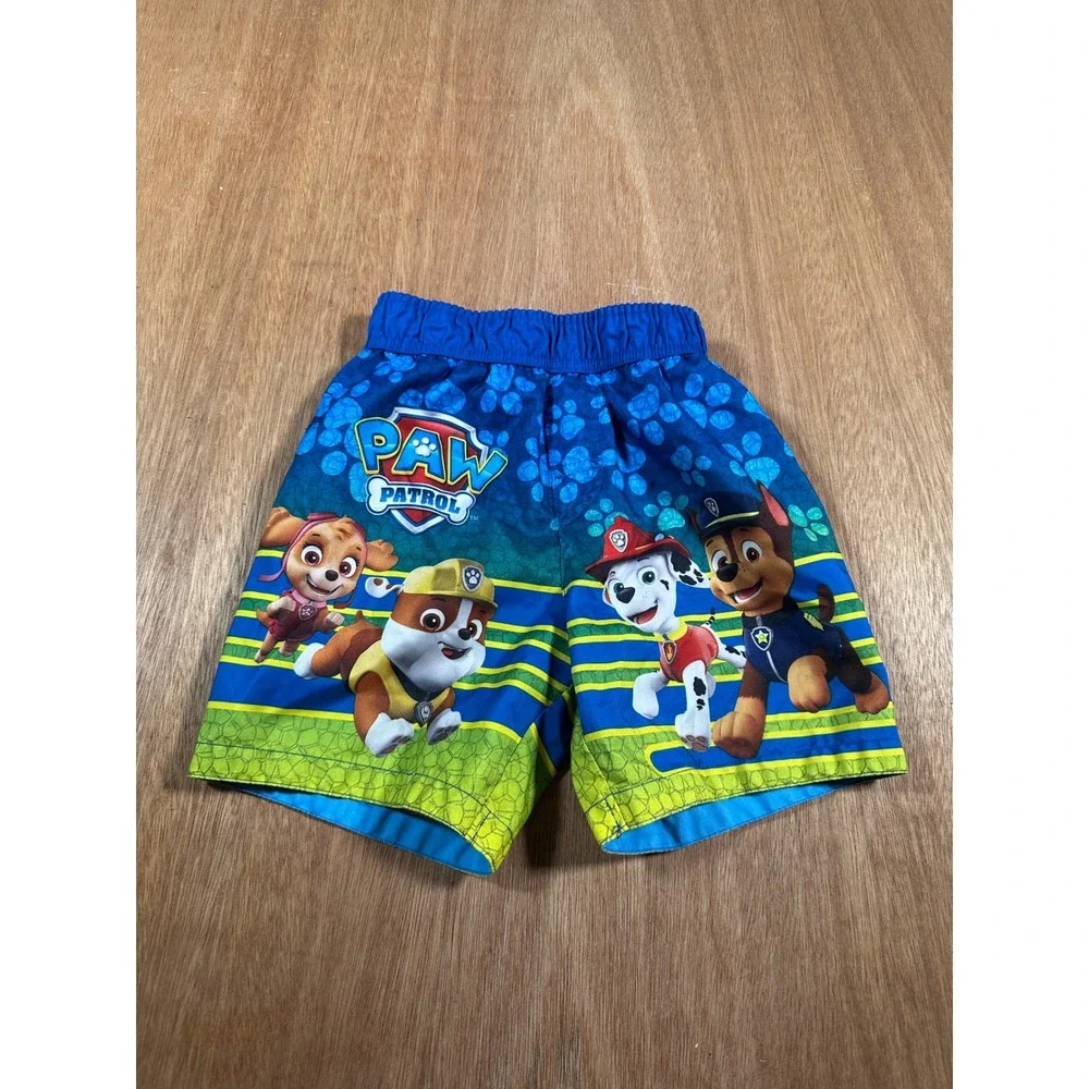 Nickelodeon Paw Patrol Swim Trunks Boys 3T Blue Green Striped Board Shorts